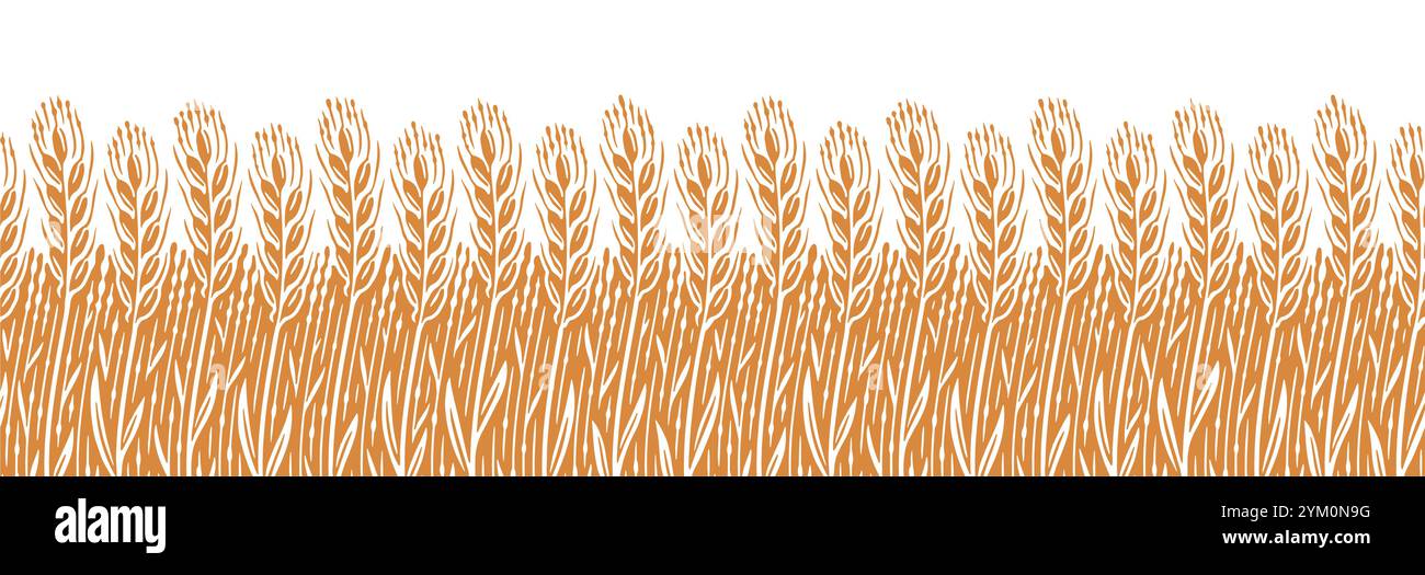 Panorama des champs de blé. Illustration vectorielle sans couture de motif végétal décoratif Illustration de Vecteur