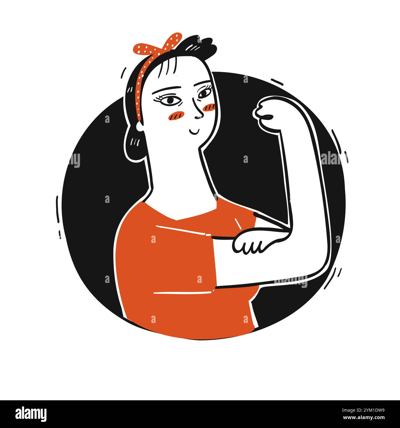 Collection de main dessinée une femme faisant un poste fort avec un fond noir de cercle. Illustrations vectorielles dans le style griffonnage d'esquisse. Illustration de Vecteur