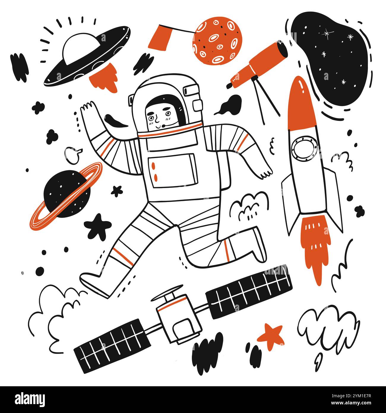 Éléments dessinés à la main d'histoires sur l'espace ou l'astronaute, illustration vectorielle Illustration de Vecteur