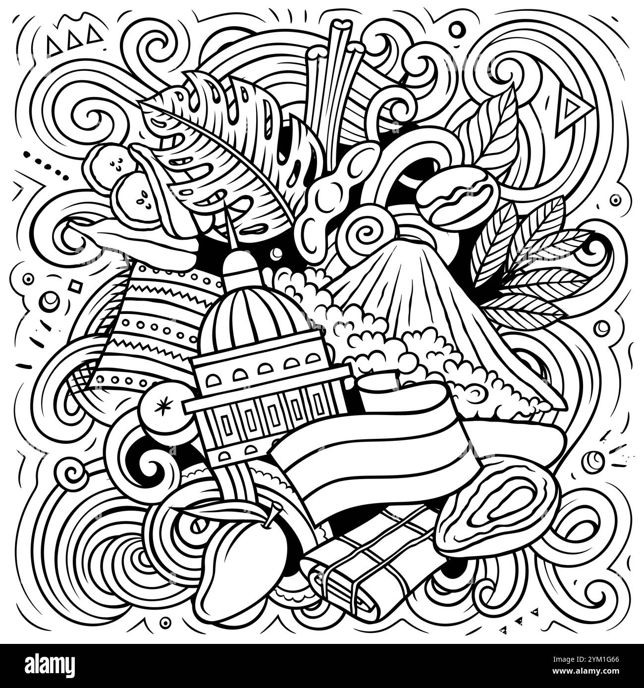 Illustration de doodle drôle de vecteur avec le thème Nicaragua. Design esquisse, capturant l'essence de la culture et des traditions de l'Amérique centrale à travers ludique Illustration de Vecteur