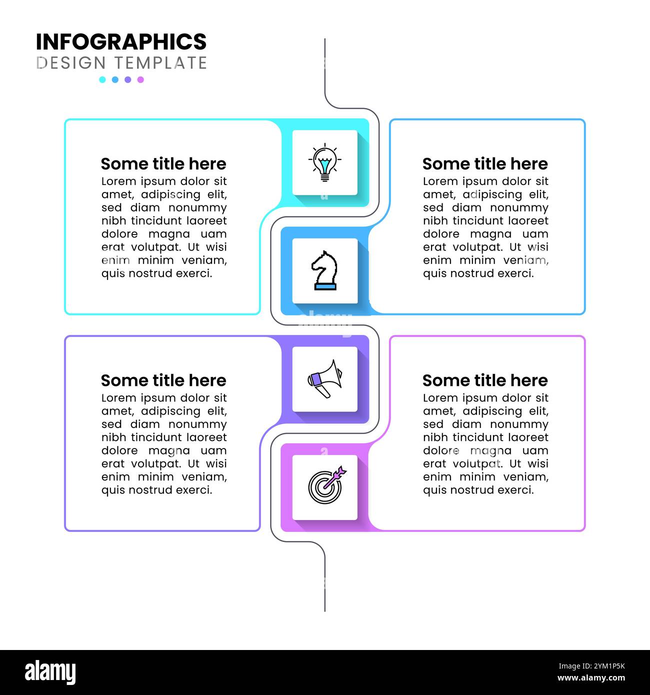 Modèle d'infographie avec icônes et 4 options ou étapes. Ligne verticale. Peut être utilisé pour la mise en page de flux de travail, le diagramme, la bannière, la conception Web. Illustrateur de vecteur Illustration de Vecteur