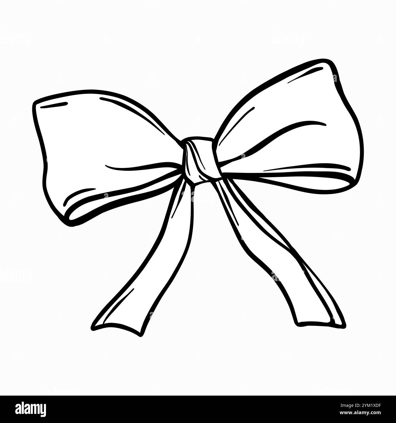 Illustration vectorielle de l'arc esquissé. Noeud à contour graphique dans le style dessin au trait. Arc de ruban d'esquisse peint par des encres noires. Silhouette noire et blanche Illustration de Vecteur