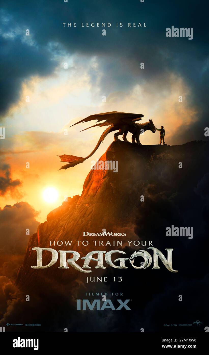 How to train Your Dragon (2025) réalisé par Dean Deblois et mettant en vedette Mason Thames, Nico Parker et Gerard Butler. Suit un jeune Viking comme il aspire à chasser les dragons, et comment il devient de façon inattendue un ami d'un jeune dragon. Affiche avancée AMÉRICAINE UNIQUEMENT POUR USAGE ÉDITORIAL. Crédit : BFA / Universal Pictures Banque D'Images