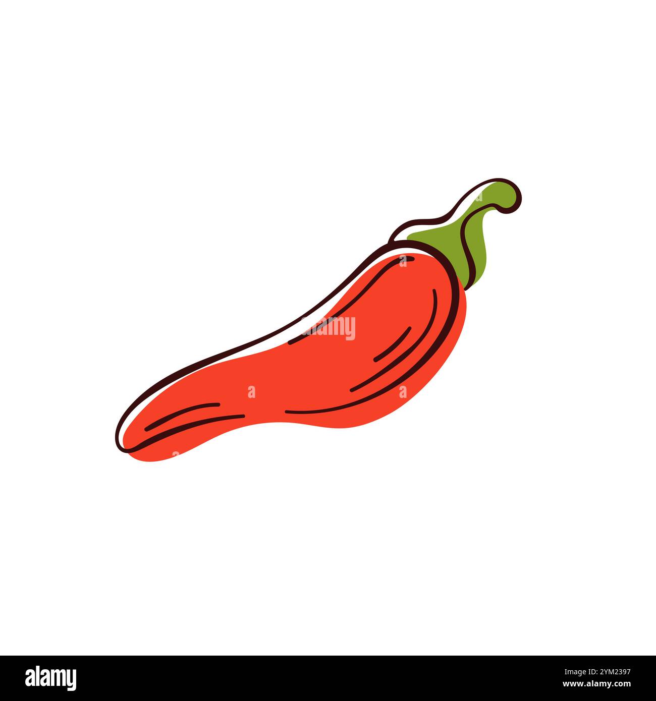 Piment rouge entier rouge dans un style plat. Design vintage pour impression, menu, magasin de légumes. Isolé sur fond blanc. Illustration de Vecteur