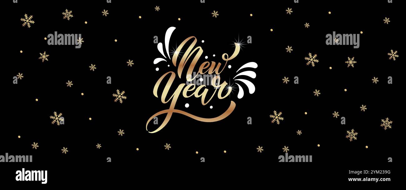 Bonne année lettrage à la main calligraphie. Elément d'illustration de vacances vectoriel. Élément typographique pour bannière, affiche. Illustration de Vecteur