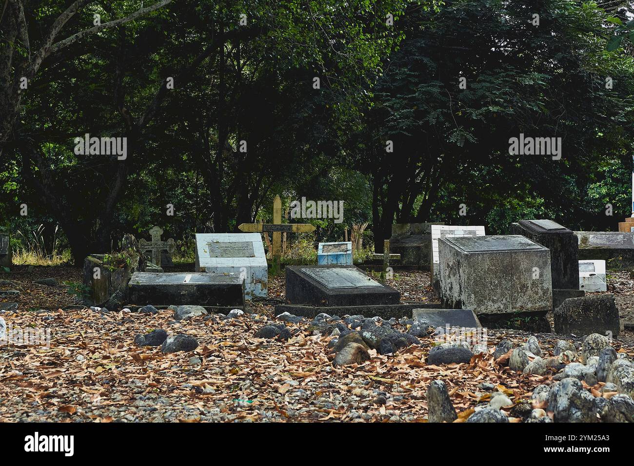 Cimetière abandonné à Armero, Tolima, Colombie, une ville fantôme laissée en ruines après l'éruption du Nevado del Ruiz en 1985. Banque D'Images