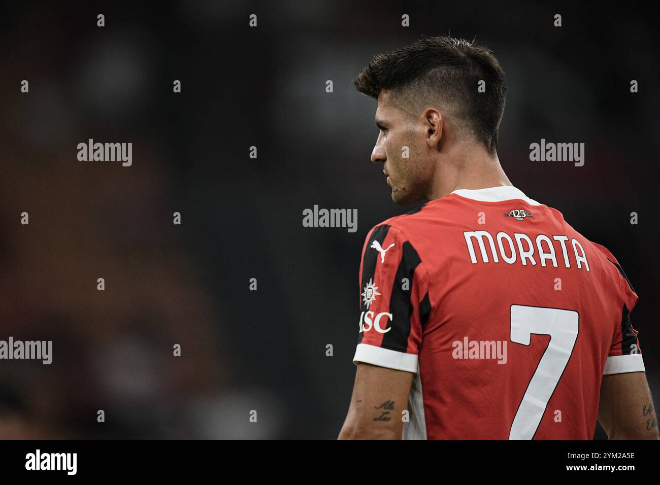 Milan&#x2019;s Alvaro Morata pendant le match de football Silvio Berlusconi Trophy (Trofeo Berlusconi) entre Milan et Monza, au stade San Siro de Milan, Italie - mardi 13 août 2024. Sport - Soccer . (Marco Alpozzi/LaPresse) Banque D'Images