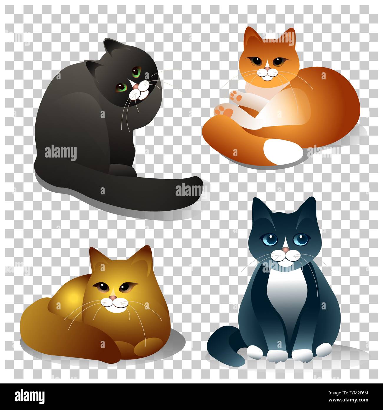 Un ensemble de quatre chats colorés drôles, dans différentes poses et races. Collection pour T-shirt, autocollant, impression. Illustration vectorielle Illustration de Vecteur