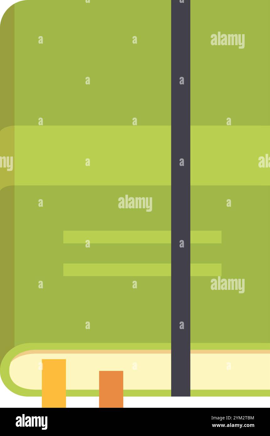 Cahier vert avec marque-pages et fermeture élastique pour les notes, la journalisation et la planification, parfait pour les étudiants, les enseignants, écrivains et professionnels sur Illustration de Vecteur