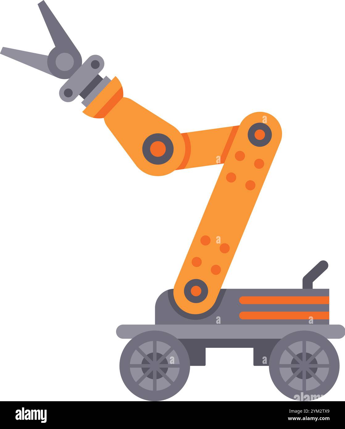 Le bras robotique moderne avec pince fixée à une plate-forme à roues, conçu pour soulever et manipuler des objets dans des environnements industriels ou de recherche, montre Illustration de Vecteur