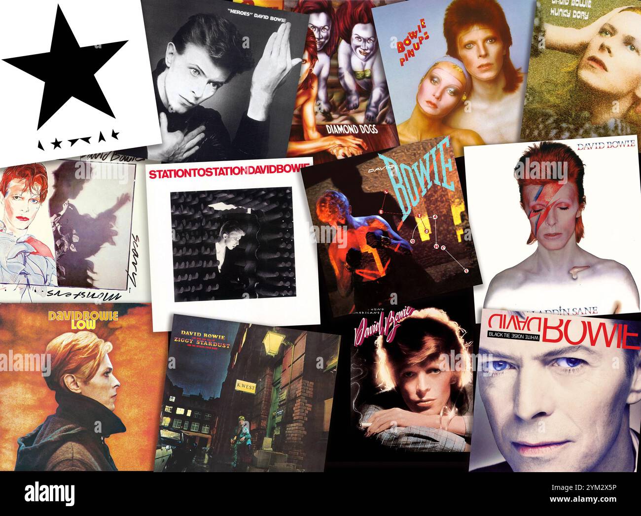 David Bowie collection de pochettes de disque vinyle vintage dans une pile. Copenhague, Danemark - 19 novembre 2024. Banque D'Images