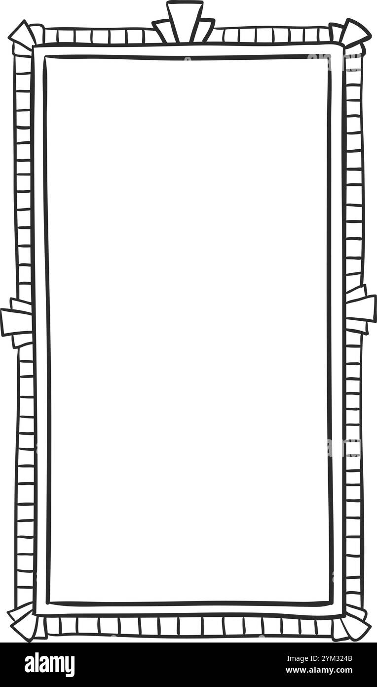 Cadre rectangulaire vertical avec des coins décoratifs et une bordure rayée, créant un design simple mais élégant adapté à divers designs graphiques Illustration de Vecteur