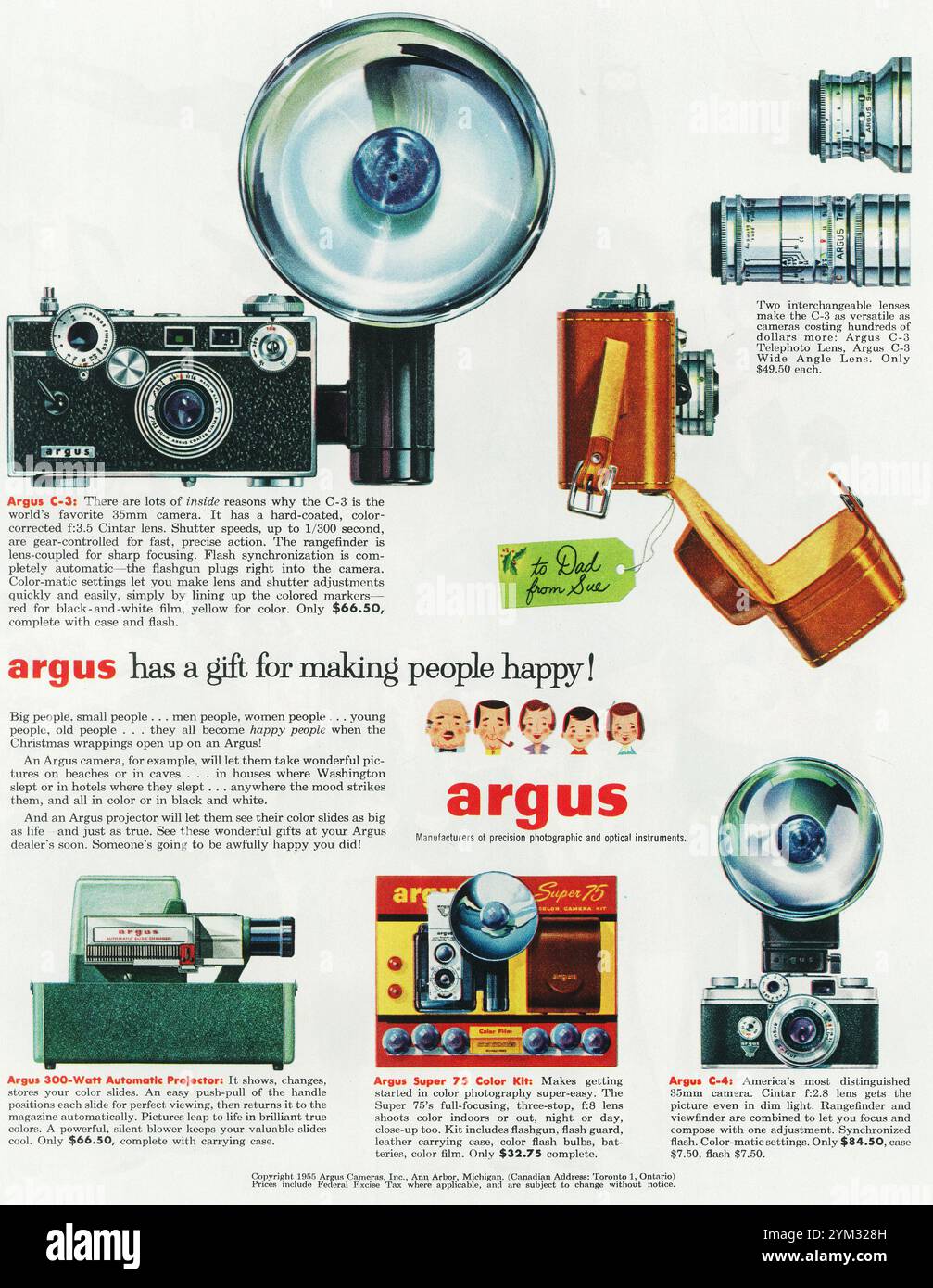 1955 Argus C-3 caméra avec flash ad Banque D'Images