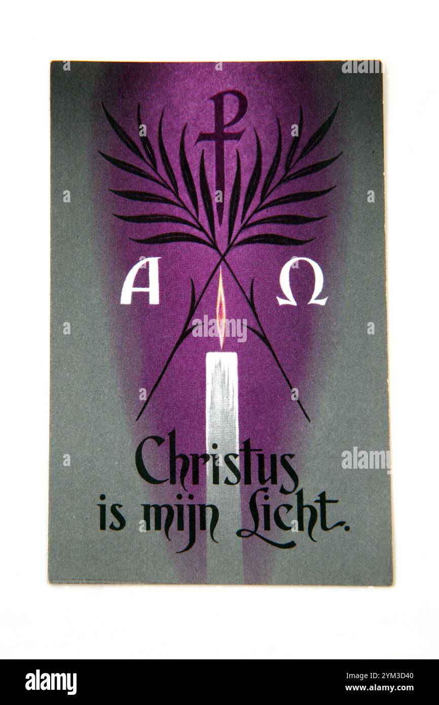 Carte de prière néerlandaise « Christus is Mijn Licht » (Christ est ma lumière) Banque D'Images