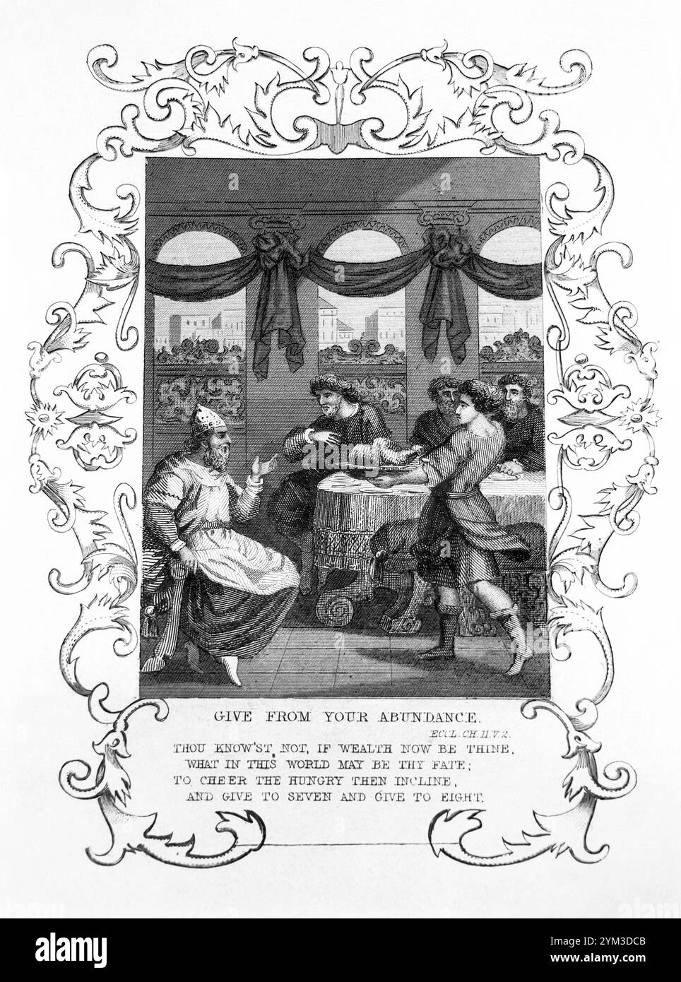 Gravure en acier de l'Ecclésiaste de Salomon donnez de votre abondance divisez vos portions entre 7 ou même 8 pour vous ne savez pas ce que le désastre peut survenir Banque D'Images