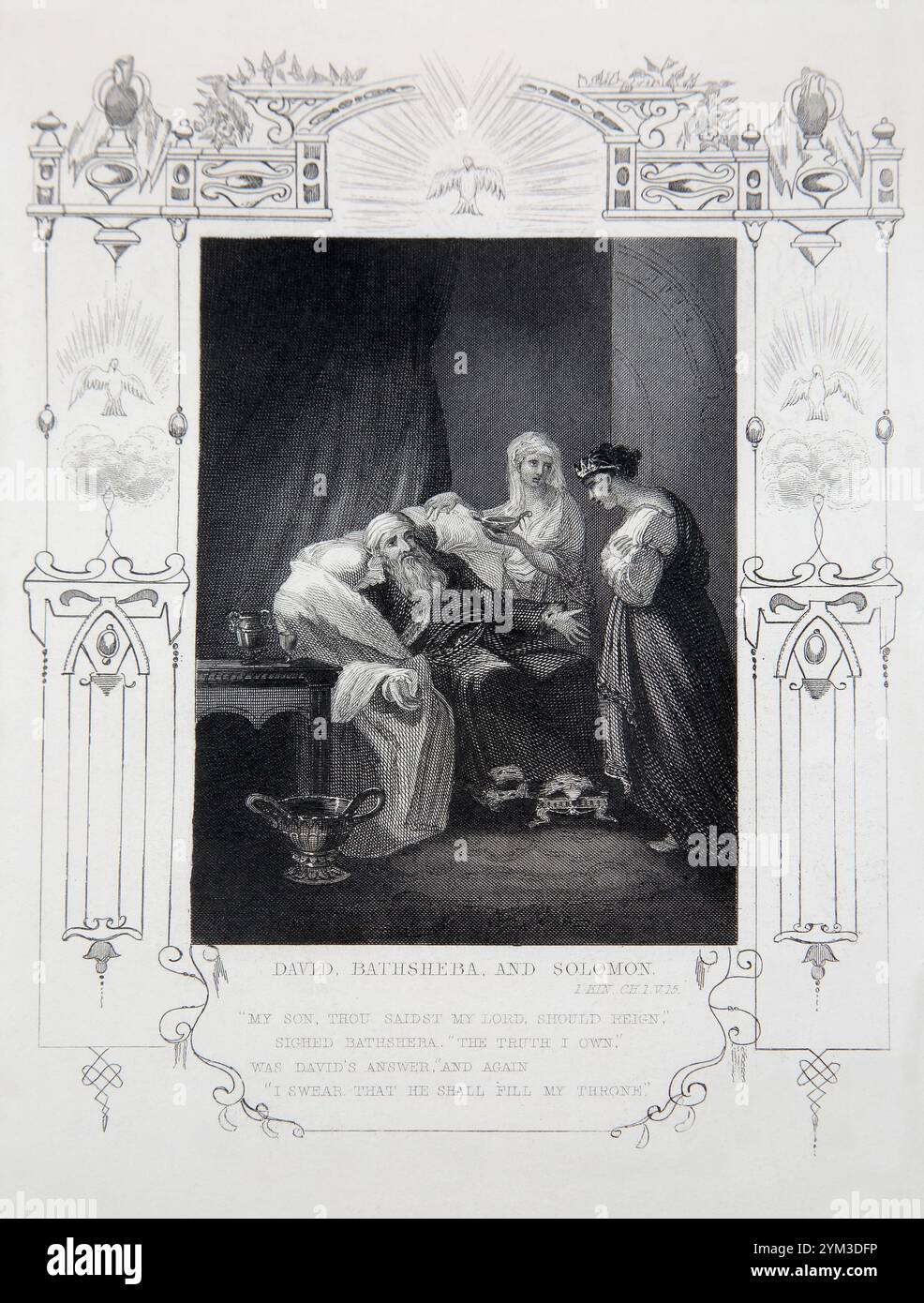 Gravure sur acier de David, Bathsheba et Salomon - Bathsheba a réussi à obtenir la succession de Salomon sur le trône alors que David était sur son lit de mort (K Banque D'Images