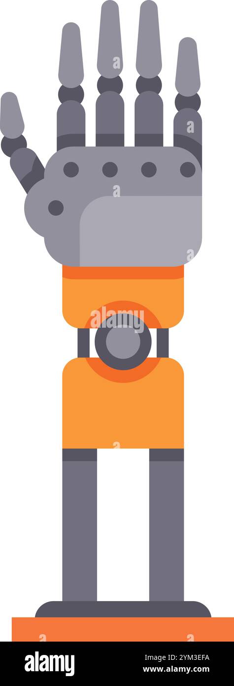 Bras robotique montrant un geste de paume ouverte, avec un schéma de couleurs orange et grises, dans un style plat de conception qui transporte la technologie moderne et l'automatisation Illustration de Vecteur