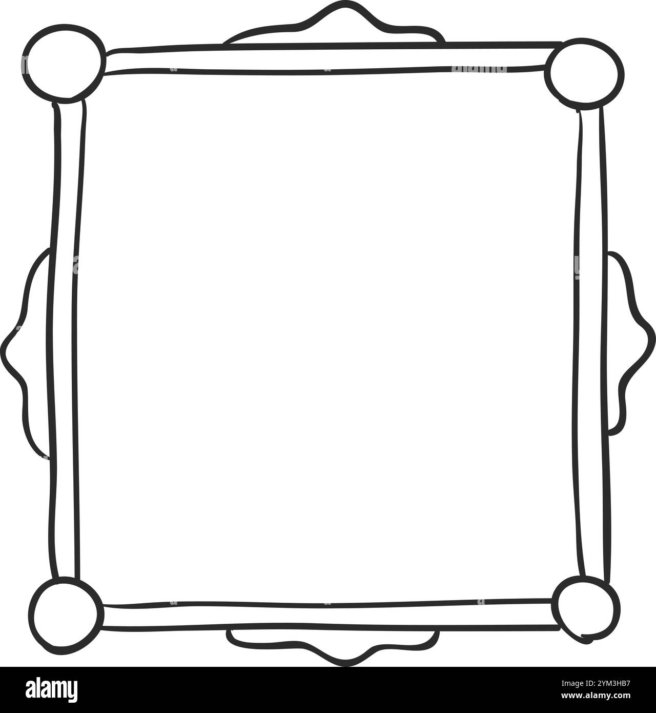 Simple, cadre carré dessiné à la main avec des coins arrondis et des éléments décoratifs, parfait pour ajouter une touche de fantaisie à n'importe quel projet Illustration de Vecteur