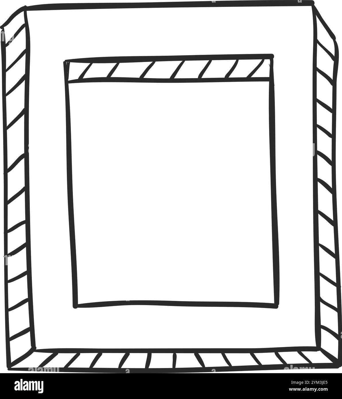 Illustration simple, dessinée à la main d'un cadre photo vide avec une bordure rayée proéminente, créant un grand espace blanc idéal pour ajouter personnalisé Illustration de Vecteur