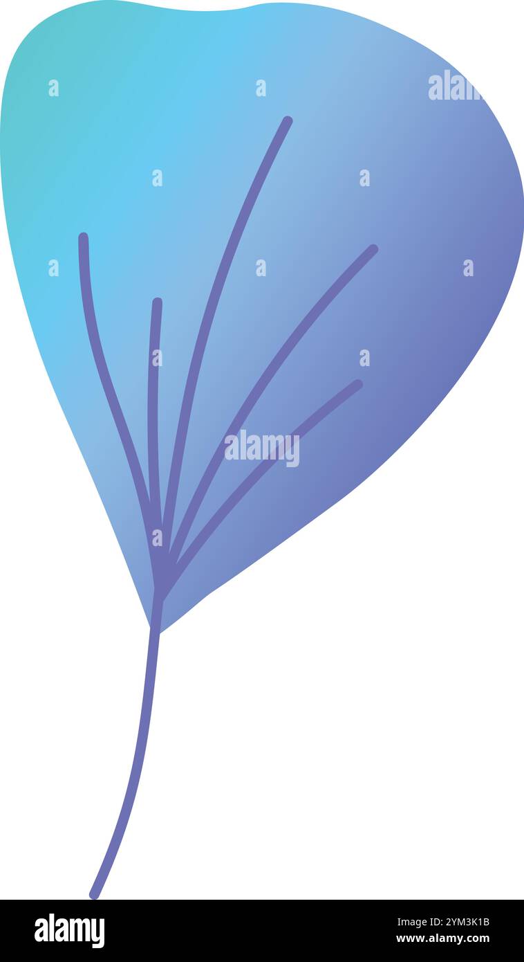 La feuille dégradée vibrante avec des veines violettes se distingue sur un fond blanc, ajoutant une touche de modernité et de couleur aux projets inspirés de la nature. Idéal pour Illustration de Vecteur
