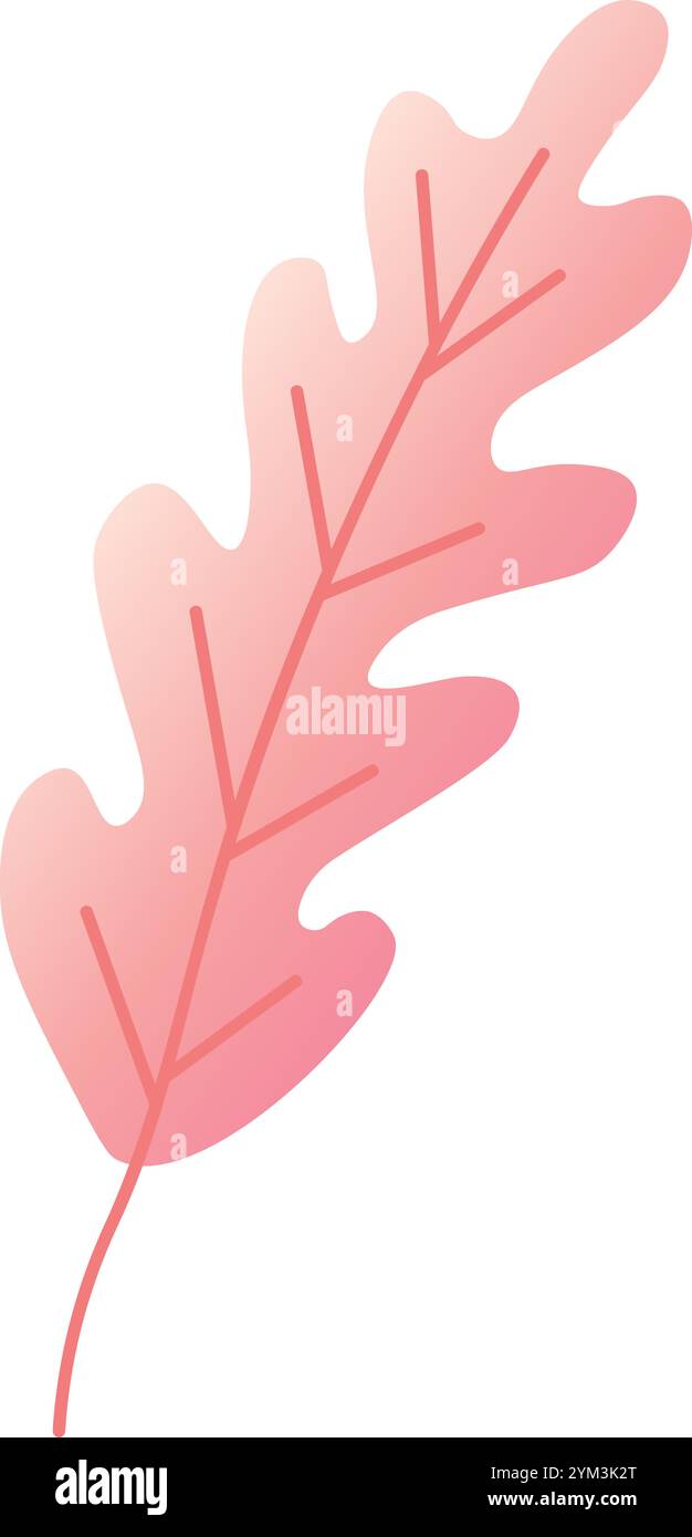 Illustration vectorielle minimaliste avec une feuille de chêne rose stylisée avec des couleurs dégradées, isolée sur un fond blanc, idéale pour la nature à thème Illustration de Vecteur