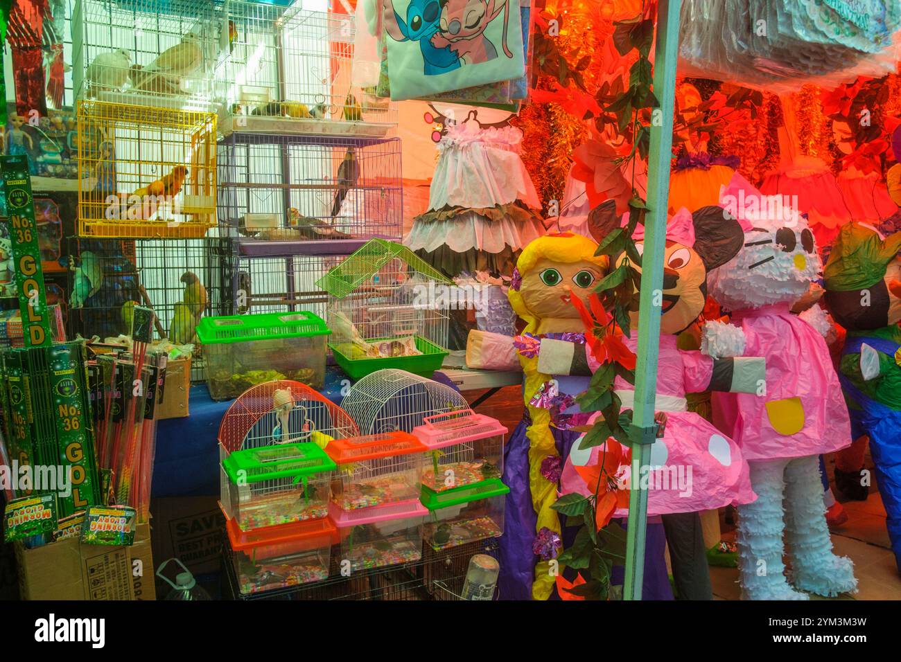 Perruches et pinatas, quartier commerçant mexicain, Olympic Blvd. Près de Central. Centre-ville de Los Angeles, Californie, États-Unis d'Amérique Banque D'Images