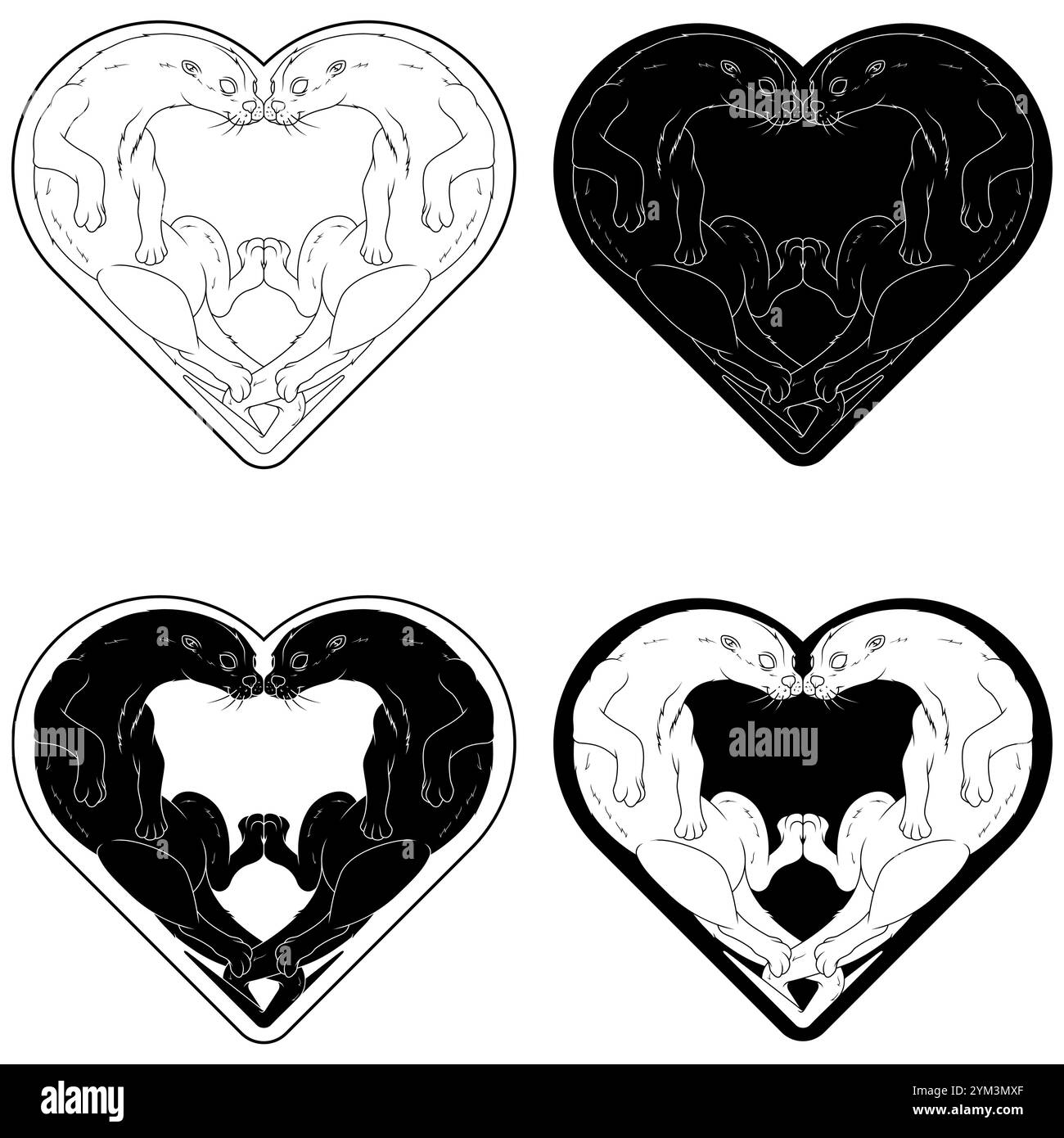 Couple de loutres en forme de coeur, symbole de la Saint-Valentin avec des animaux, amour pour la nature avec mammifère marin Illustration de Vecteur