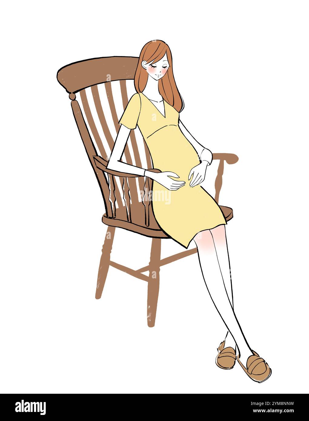 Femme en robe de maternité assise dans la chaise avant la naissance Banque D'Images