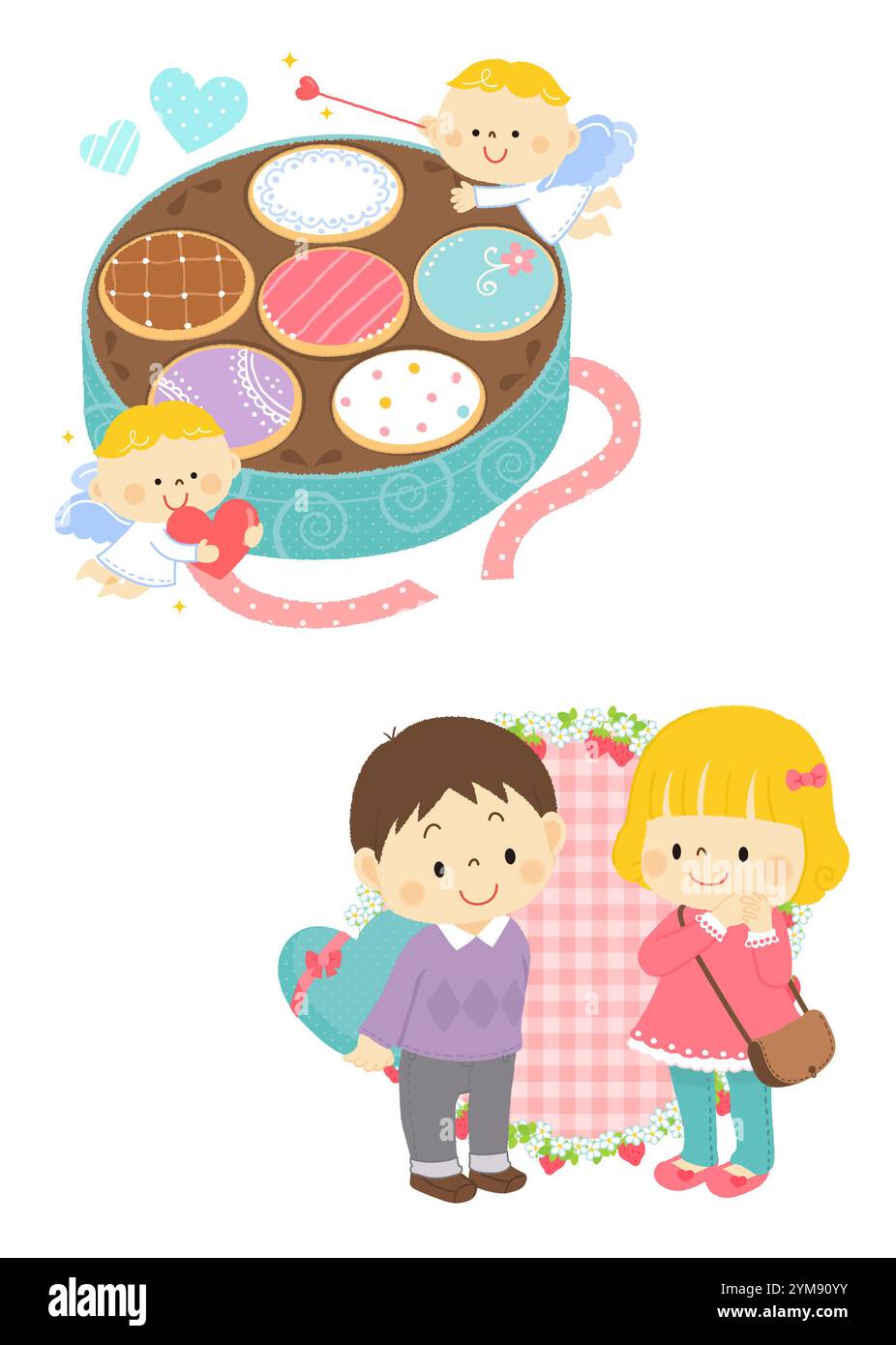 Biscuits et anges White Day, garçons et filles White Day Banque D'Images