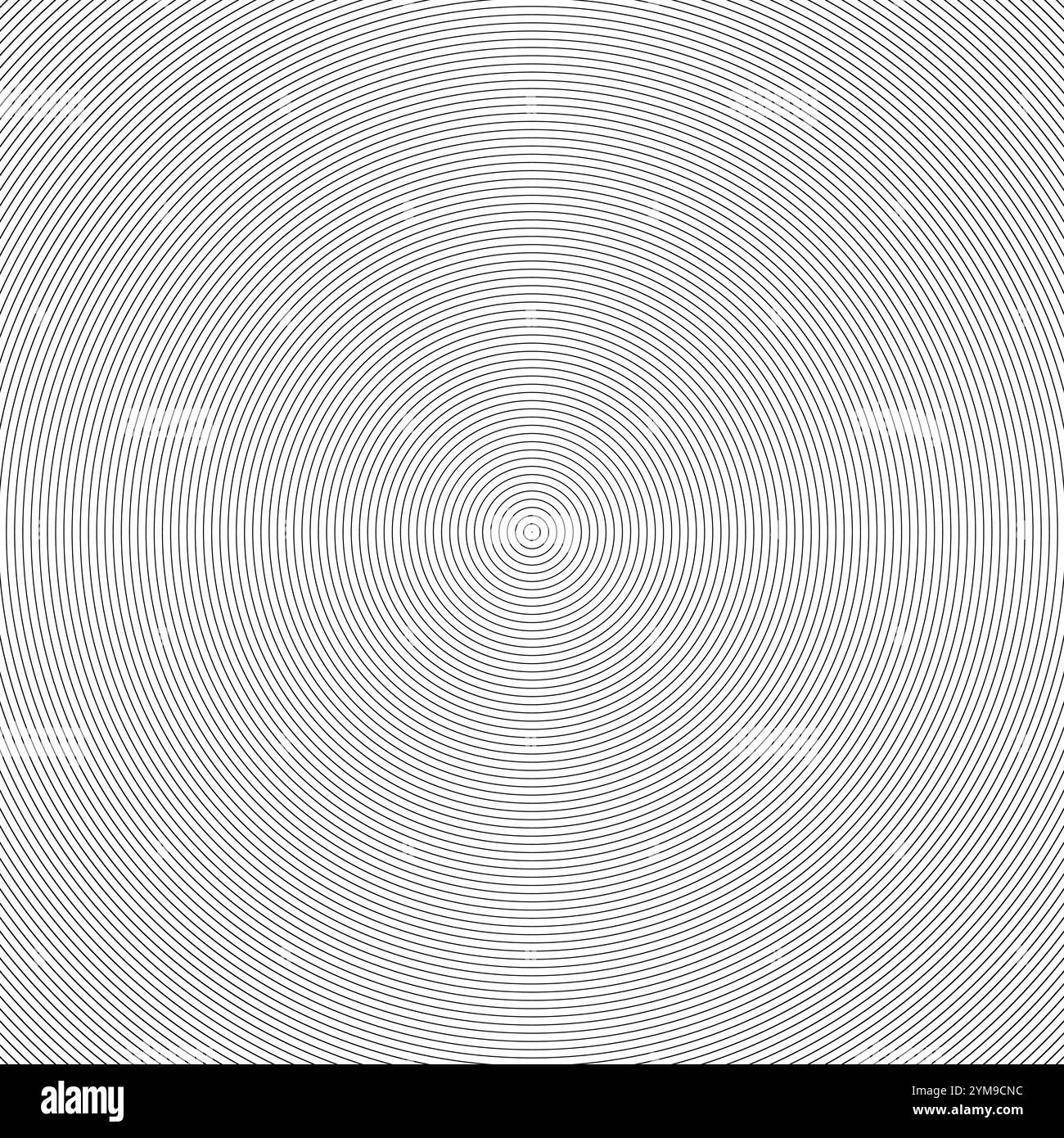Un motif de lignes circulaires concentriques noir et blanc minimaliste formant une illusion d'optique subtile. Le design crée une sensation de mouvement et de profondeur, Illustration de Vecteur