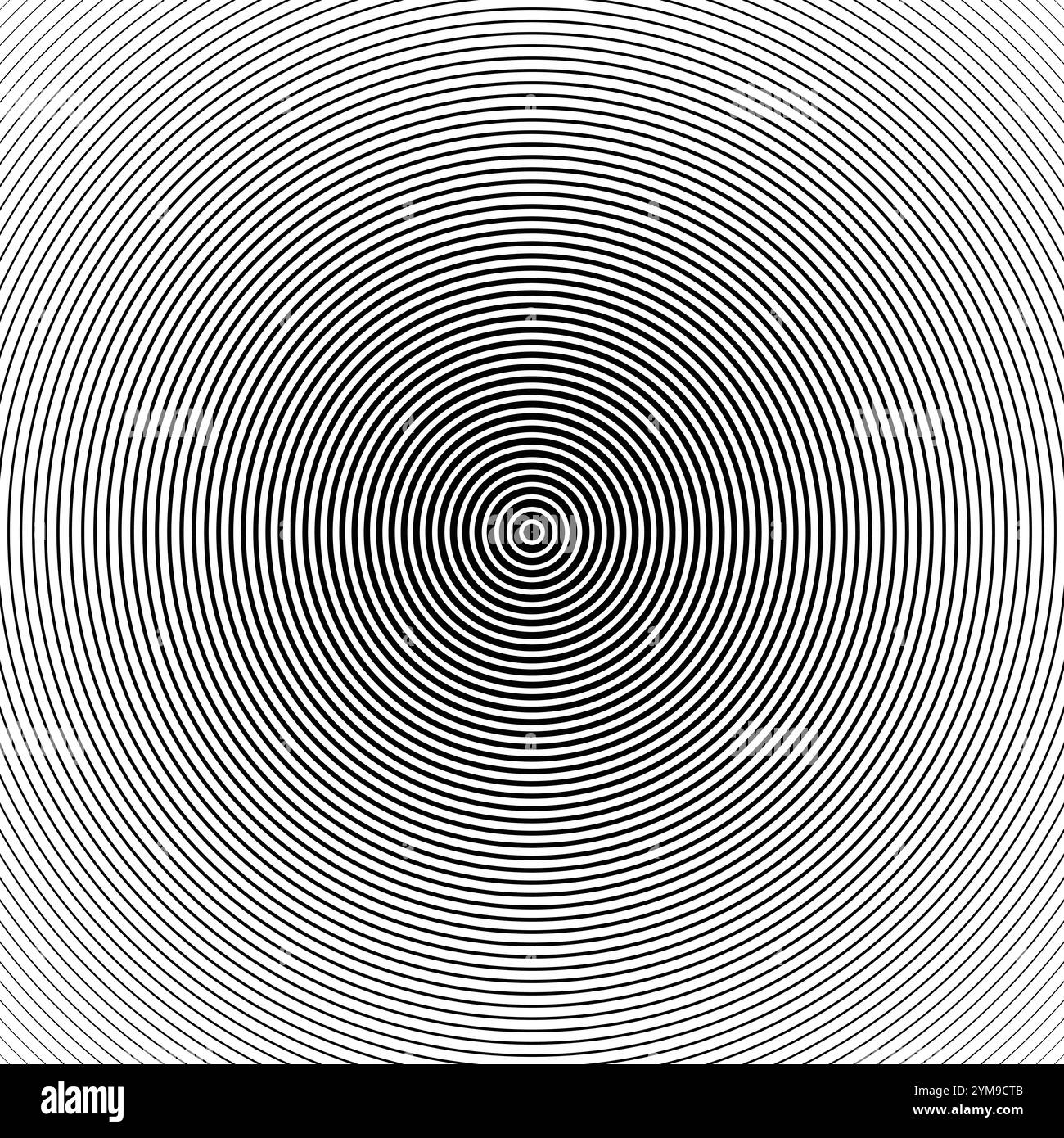 Un motif de lignes circulaires concentriques noir et blanc minimaliste formant une illusion d'optique subtile. Le design crée une sensation de mouvement et de profondeur, Illustration de Vecteur