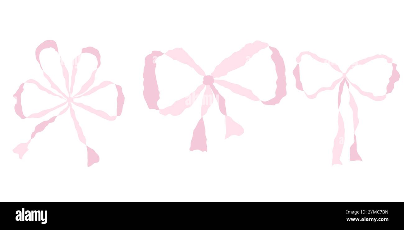 Ensemble de coquette aquarelle rose girly noeuds vintage. Archet pour décor de cheveux plat. Rubans isolés. Accessoires tendance pour filles. Éléments de coiffure mignons Illustration de Vecteur