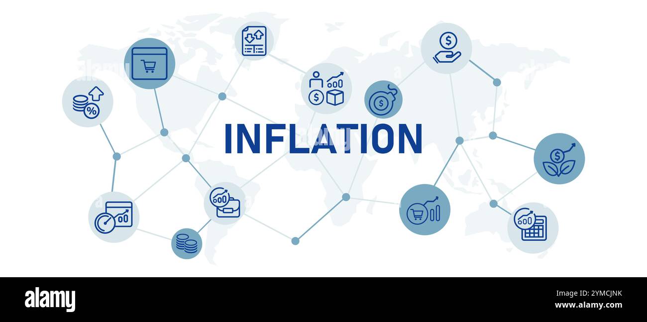 Inflation icône définir le risque de revenu élevé augmenter le prix pourcentage d'investissement valeur stratégie de gestion des finances contour de l'icône définir la conception collection Illustration de Vecteur