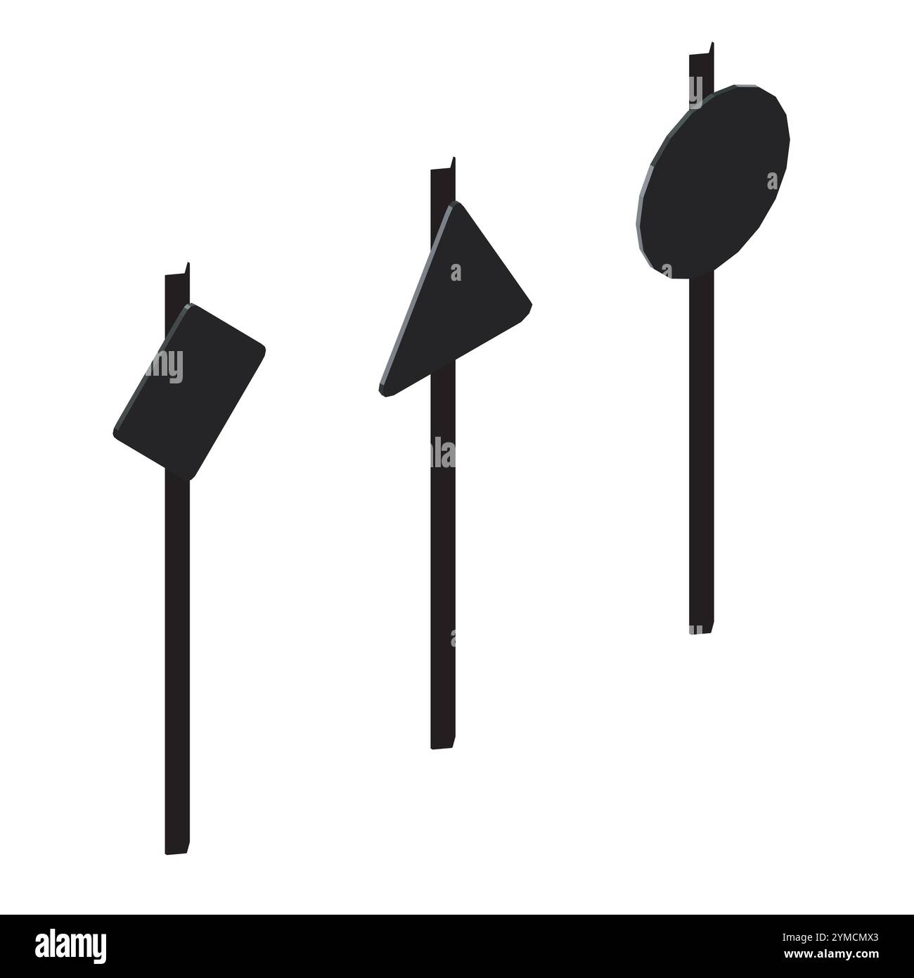 Panneaux routiers vierges de silhouette. Symbole de signe d'avertissement sur fond blanc. Illustration vectorielle. Ensemble de panneaux de signalisation routière, panneaux de signalisation routière. Stop, vitesse maximale, Scho Illustration de Vecteur