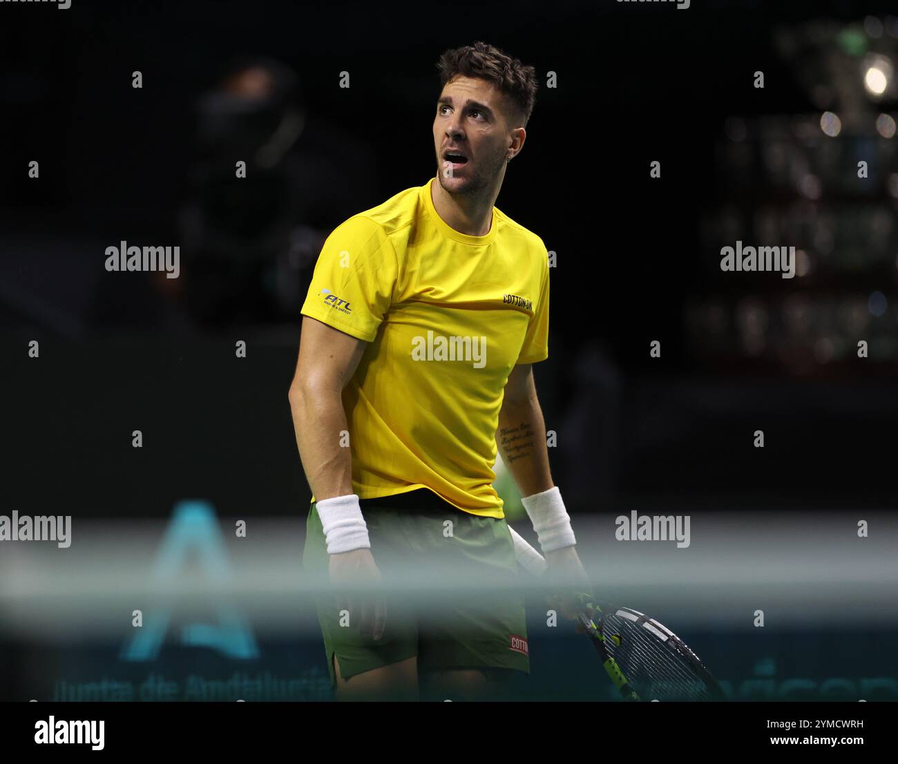 Malaga, Espagne. 21 novembre 2024. Thanasi Kokkinakis d'Australie, célébrant sa victoire contre Ben Shelton des États-Unis lors des quarts de finale de la Coupe Davis 2024 au Palacio de Deportes Jose Maria Martin Carpena Arena à Malaga. Crédit : Isabel Infantes/Alamy Live News Banque D'Images