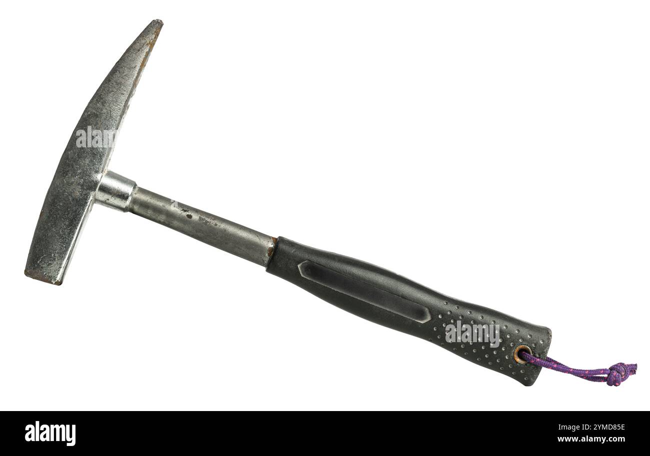 Le géologue choisit le marteau de roche isolé fond transparent Banque D'Images