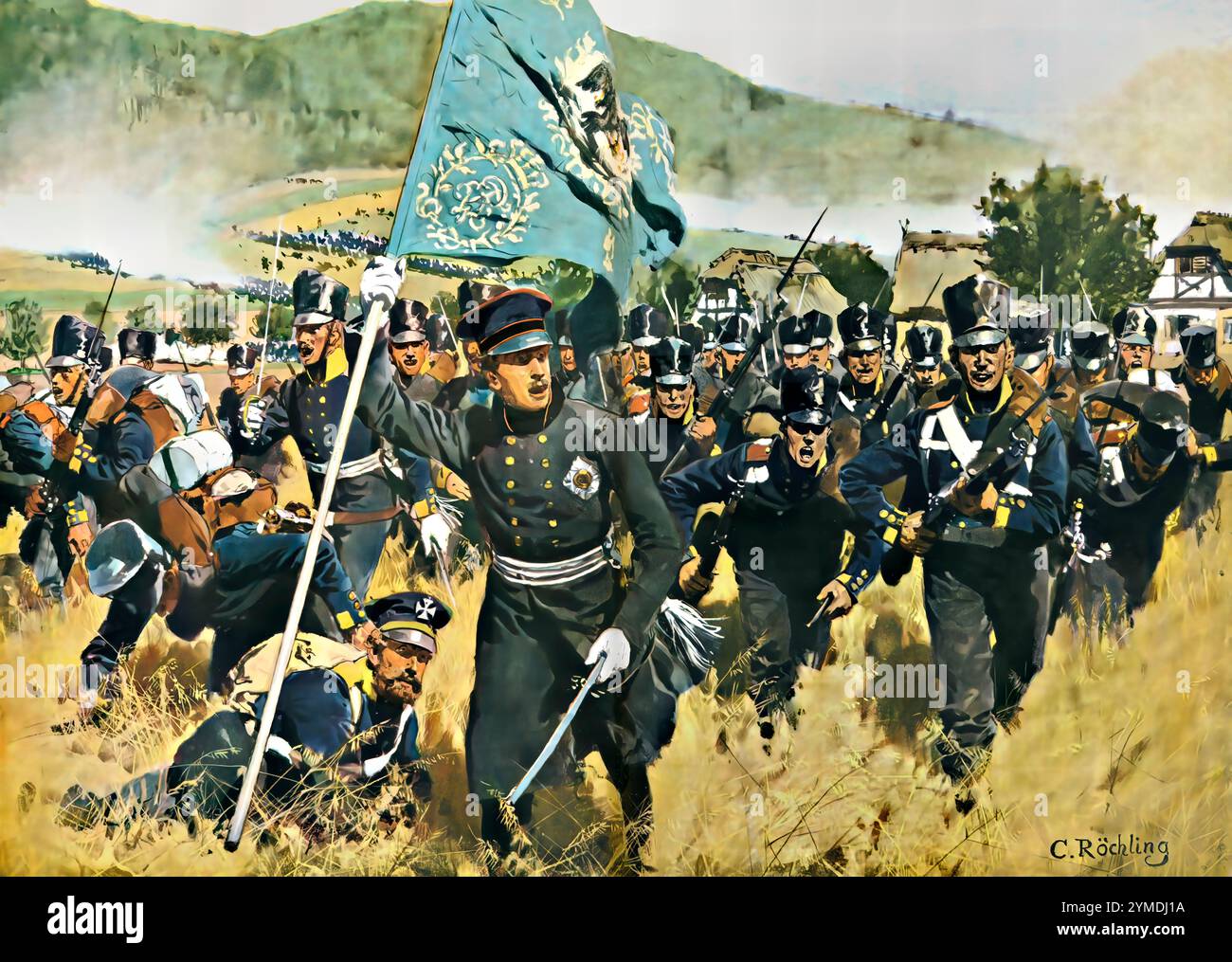 Prince Friedrich Wilhelm Heinrich August de Prusse à la bataille de Kulm, les 29 et 30 août 1813, Guerre de la sixième Coalition, Prinz Friedrich Wilhelm Heinrich August von Preußen in der Schlacht BEI Kulm am 30. Août 1813, Napoleonische Kriege Banque D'Images