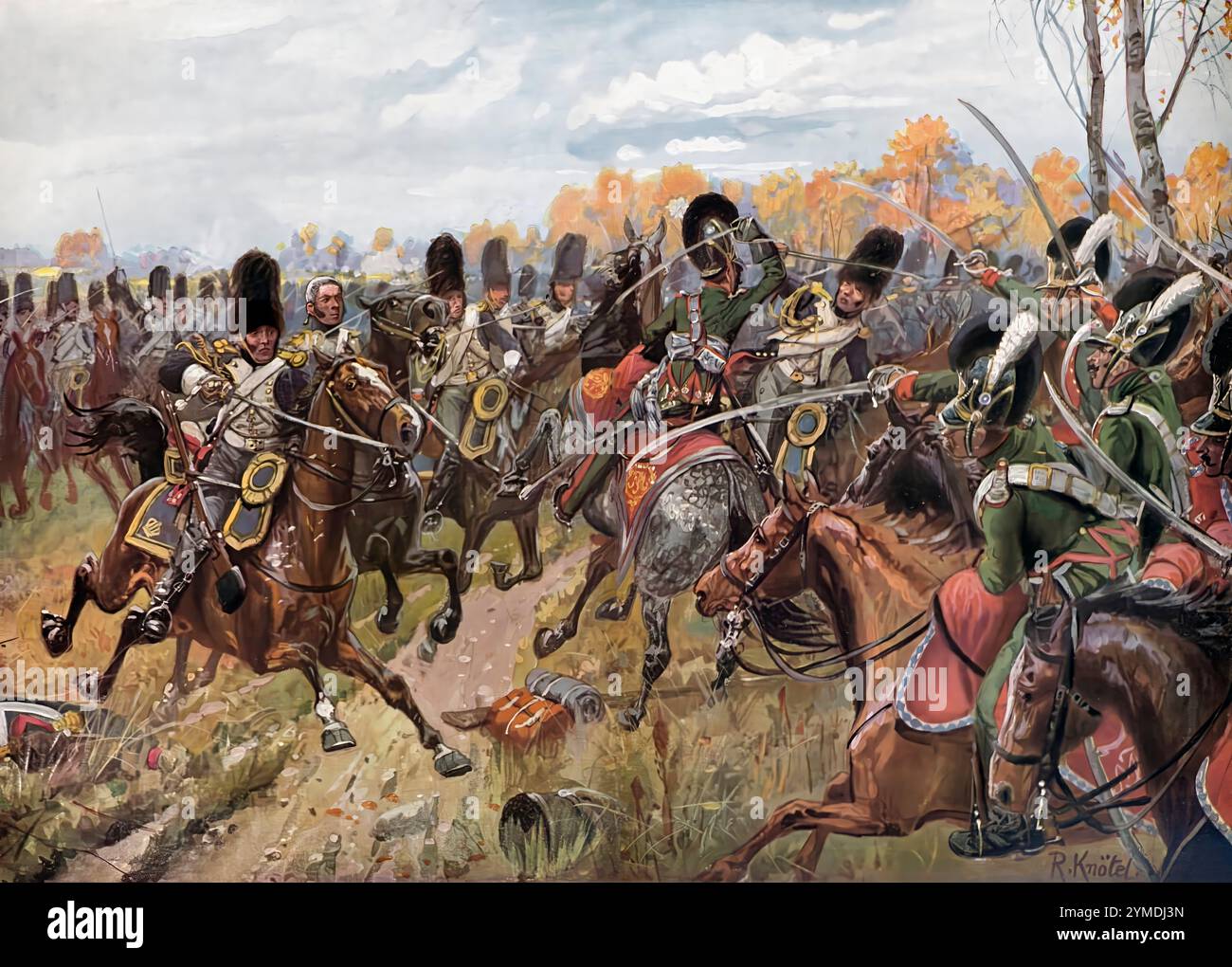 Le régiment bavarois de Chevaulegers dans la bataille avec la cavalerie de la Garde impériale, bataille de Hanau, 30 au 31 octobre 1813, guerres allemandes de libération Banque D'Images