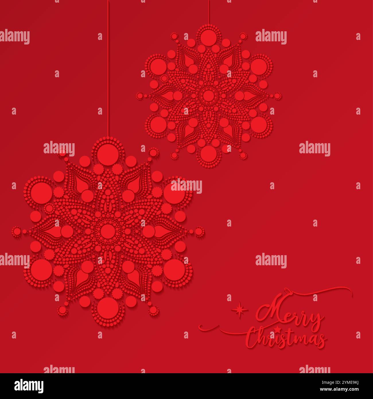 Motif de flocons de neige joyeux Noël avec espace de copie. Fond rouge de vacances avec de belles boules étoilées de fleurs, célébration de carte de gif, bonne année, Illustration de Vecteur