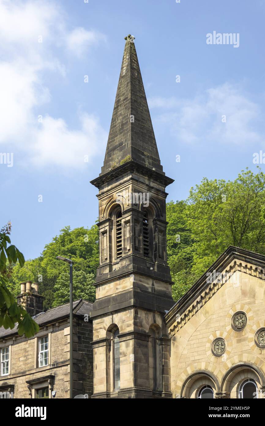 MATLOCK BATH, DERBYSHIRE, ROYAUME-UNI, 18 MAI. Vue de la tour d'une ancienne église méthodiste à Matlock Bath, Derbyshire, le 18 mai 2024 Banque D'Images