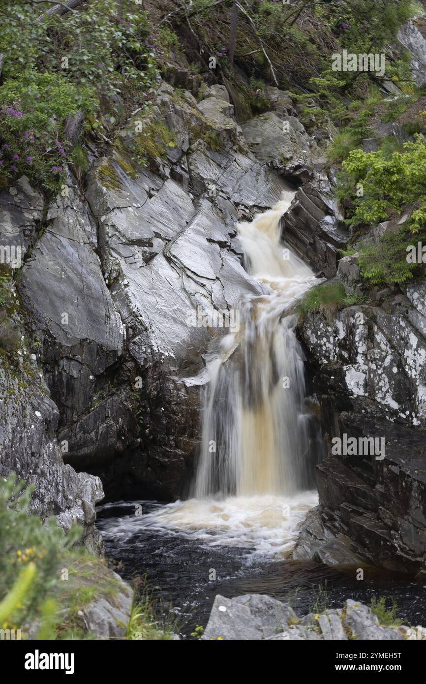 Vue sur les chutes de Bruar près de Pitlochry dans le Perthshire en Écosse un jour de printemps Banque D'Images