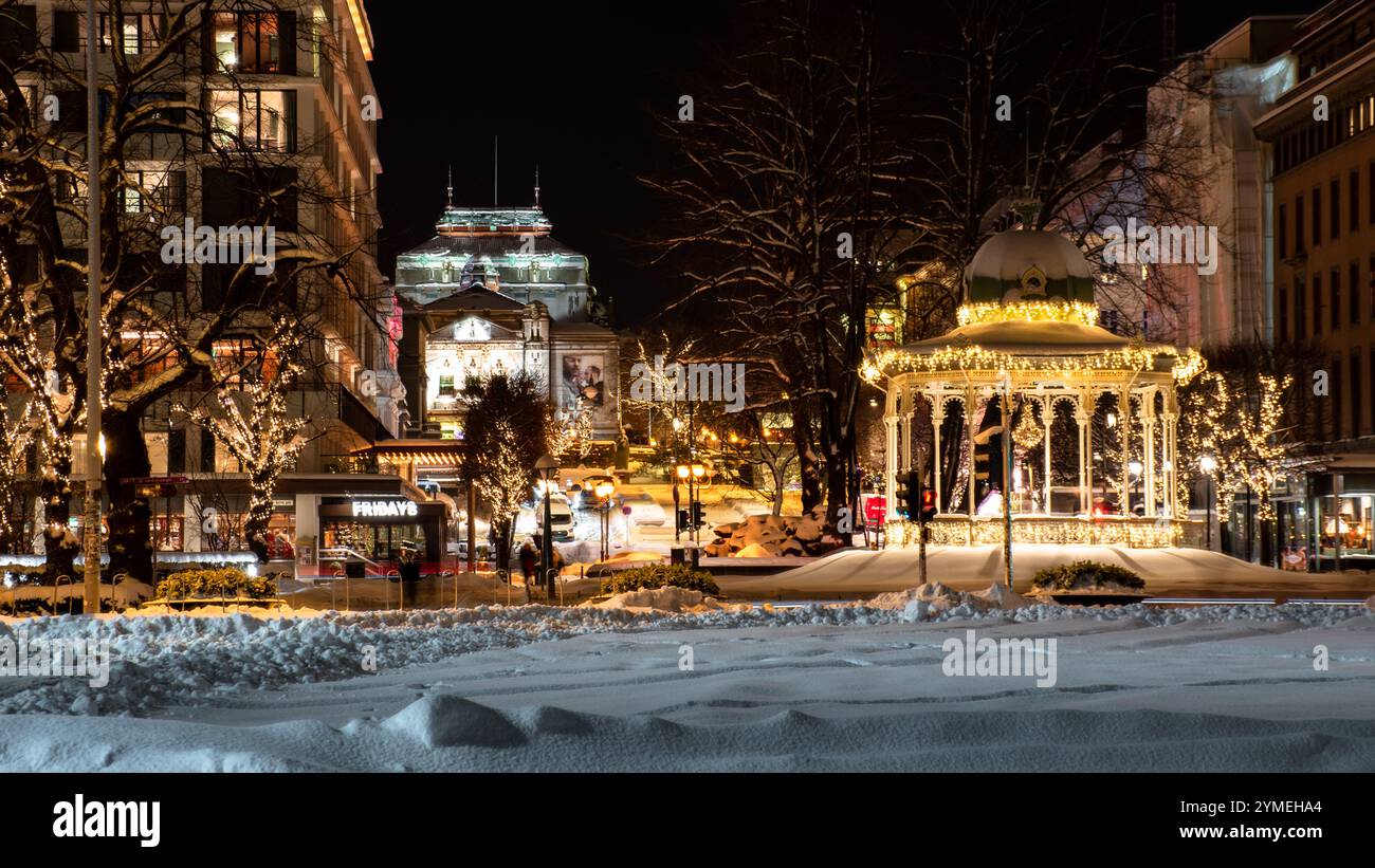 Paysages de la ville de Bergen sous la neige, Norvège. Heure d'hiver. Banque D'Images