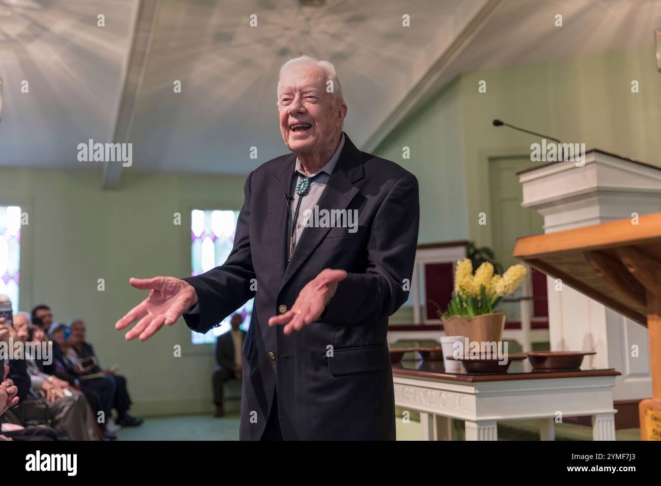 L'ancien président américain Jimmy carter discute d'un passage biblique lors de services à Maranatha Baptist - son église natale et celle de sa femme Rosalynn à Plains, en Géorgie, en 2017. Photographie de Carol Highsmith Banque D'Images