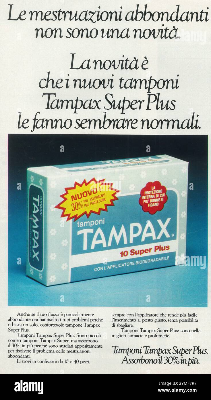 1980 Tampax tampons publicité italienne Banque D'Images