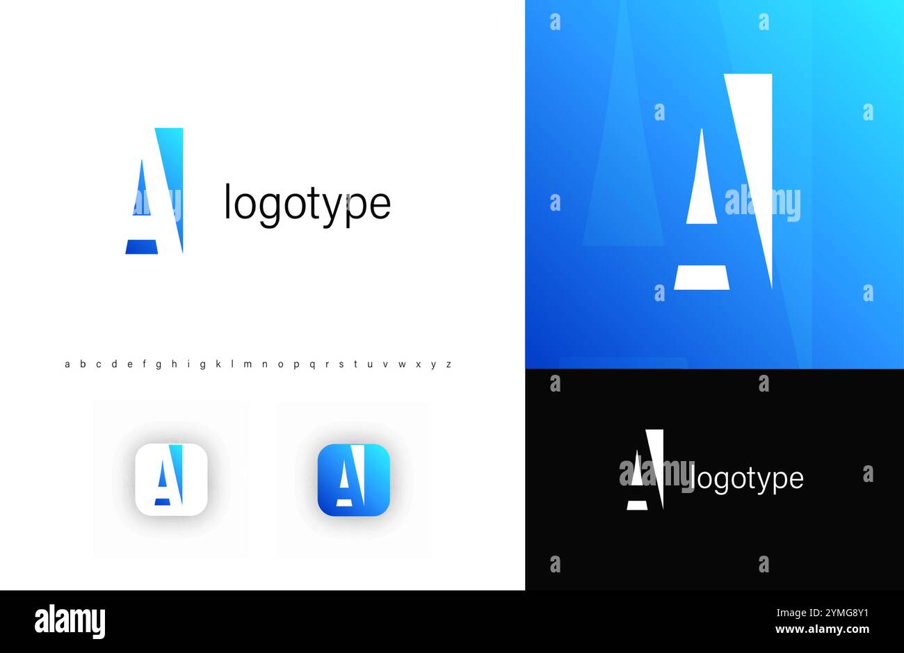 Monogramme géométrique minimal, lettre d'espace négative A, logo d'entreprise élégant, typographie moderne audacieuse, symbole de logotype propre, identité technologique contemporaine Illustration de Vecteur