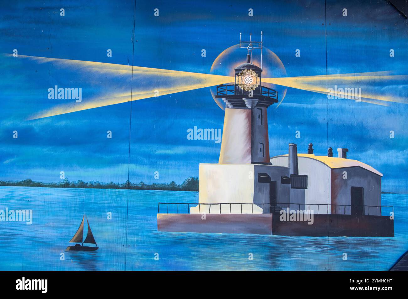 Phare mural sur Harbour Master Building sur West Street à Port Colborne, Ontario, Canada Banque D'Images