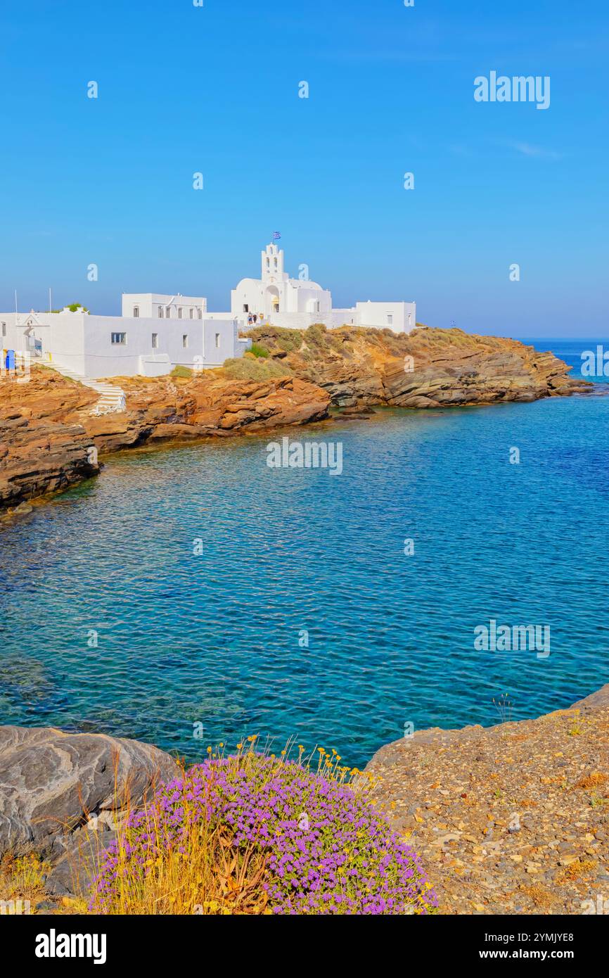 Monastère Chrisopigi, île de Sifnos, îles Cyclades, Grèce Banque D'Images