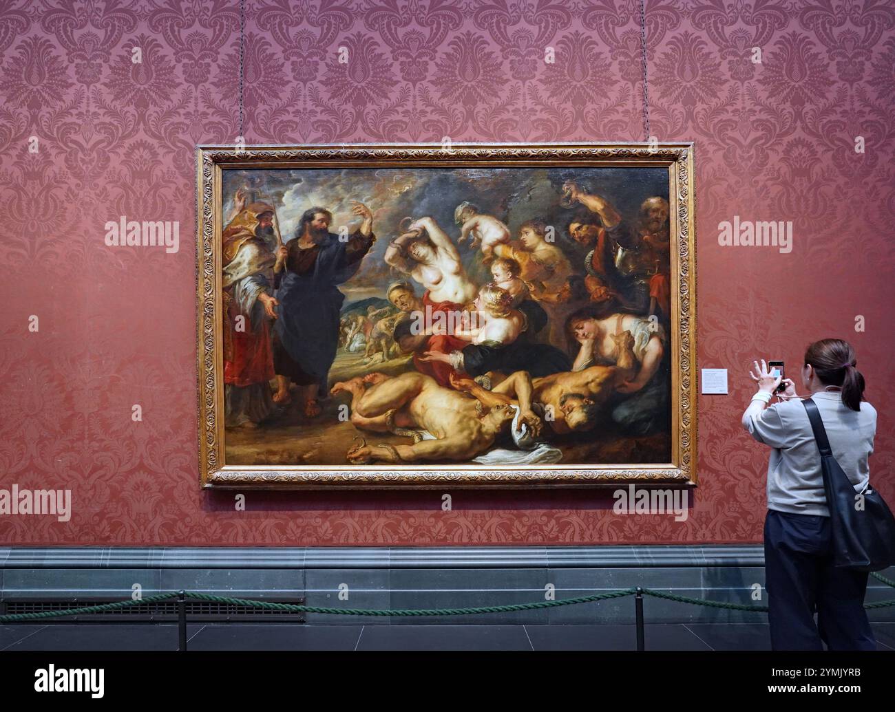 Londres, Royaume-Uni - 22 septembre 2024, National Gallery of Art, salle consacrée aux œuvres de Peter Paul Rubens, avec Moïse et le Serpent du Brésil Banque D'Images