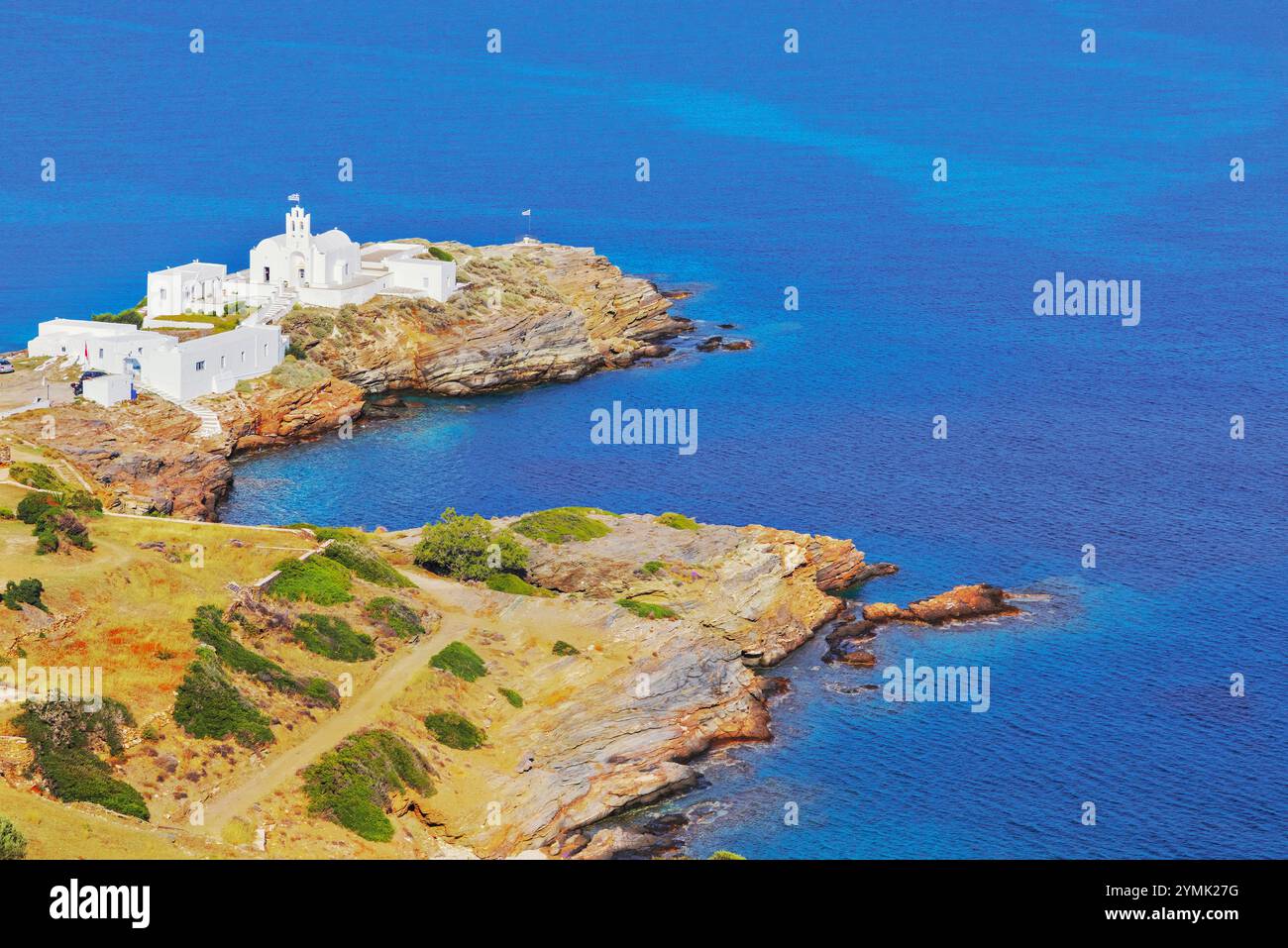 Monastère Chrisopigi, île de Sifnos, îles Cyclades, Grèce Banque D'Images
