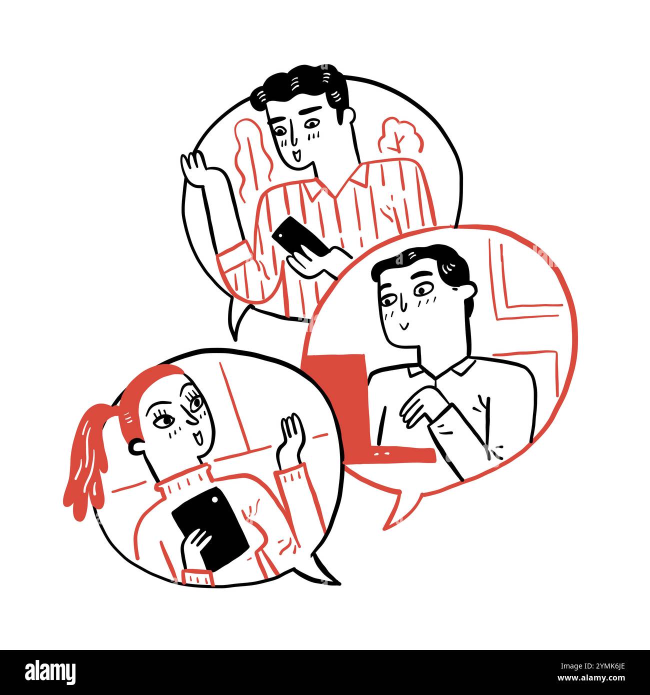 Concept de communication : les gens discutent à travers l'outil de communication sur les bulles Illustration de Vecteur